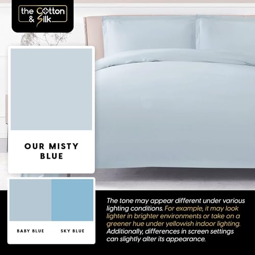 THE COTTON & SILK®️ 100% Luxury Long-Staple Cotton Duvet Cover Set - Soft & Breathable - Include 1 Duvet Cover (Corner Ties & Hidden Zipper), 2 Pillow Shams - Misty Blue + White, King/California King - Image 6