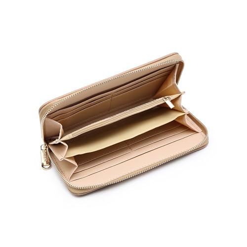 Dasein Woman Wallet Purse Zip Around Clutch Bag Phone Case with Wrist Strap Multiple Card Holders(Dark Beige)4