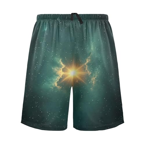 Glowing Star Cloud Teal Pajama Shorts for Men Lounge Pants Athletic Shorts Mens Casual Pajama Shorts with Pockets, S-XXL