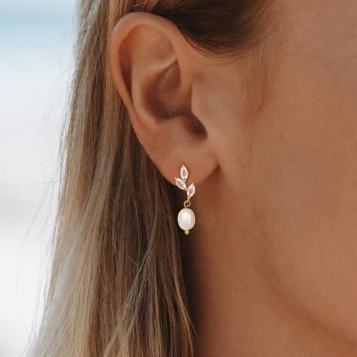 Pearl Earrings - 14K Gold Hoop Dangle Earrings for Women With Zircon Bow, Teardrop, and Leaf | Trendy Jewelry4