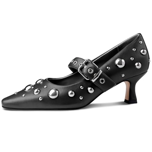 Oh Mispares Kitten Heels for Women Pointed Toe Mary Jane Low Heel Dress Shoes Studded Buckle Strap Pumps Fashion Closed Toe 2 Inch Heels FBM Parent4