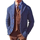 Men's Long Sleeve Knitted Cardigan Stand Shawl Collar Cable Knitted Button Loose Casual Sweaters wit