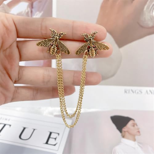 Image of Vintage Honey Bee Brooch for Women Men Silver /Gold-tone Cute Bee with Hanging Chain Tassel Animal Insect Lapel Pins Elegant Dress Accessories for Hat Bag Suit Tie Holiday Party Jewelry