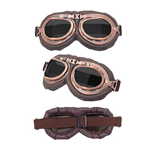 Image of LJDJ Motorcycle Goggles, 2 Pack Vintage Pilot Style Riding Goggle Burning Man Goggles for Men Women Youth Adult