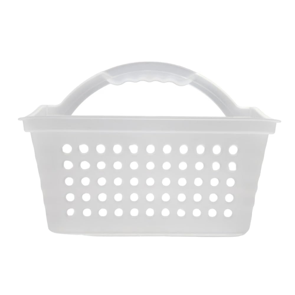 SKYREN Small Portable Shower Caddy Frosted Plastic Organizer Basket with Handle Drain Holes Compartments for Bathroom Dorm Gym
