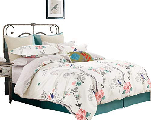 Swanson Beddings Oriental Style Reversible Floral Print 3-Piece 100% Cotton Bedding Set: Duvet Cover and Two Pillow Shams (King)