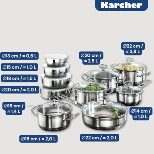 Karcher set di pentole Jasmin (acciaio inossidabile, 20 pezzi, incl. coperchio in vetro e set di ciotole in acciaio inossidabile, induzione) - 3