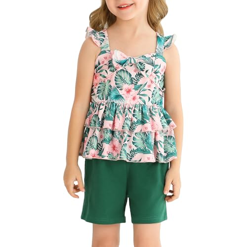 Image of Toddler Girls St Patricks Outfits Sleeveless Ruffle Bowknot Dress Top Baby Floral Tops and Shorts Pants Sets