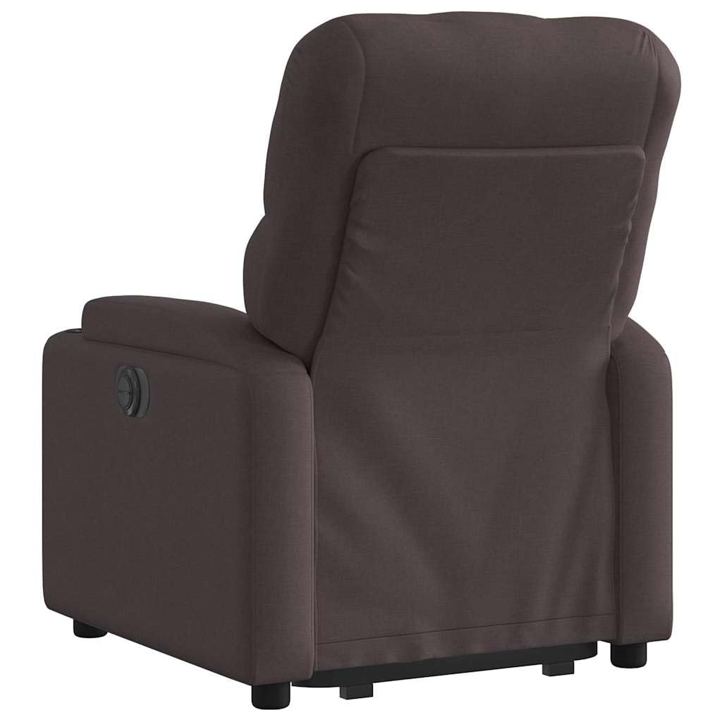Sillón elevador eléctrico reclinable de tela marrón oscuro con motor para elevación y función reclinable automática a 135 grados, cómodo y estable