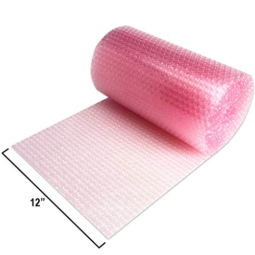 2 Pack Of Mighty Gadget Bubble Cushioning Wrap Rolls, 12" X 72’ Ft Total, Perforated Every 12" For Packaging, Shipping, Mailing Free Bonus Fragile Stickers Included (Pink Antistatic) #TOP5