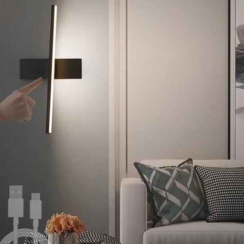 Aplique de pared LED recargable de 50cm con cabezal giratorio tactil de color negro luz blanca