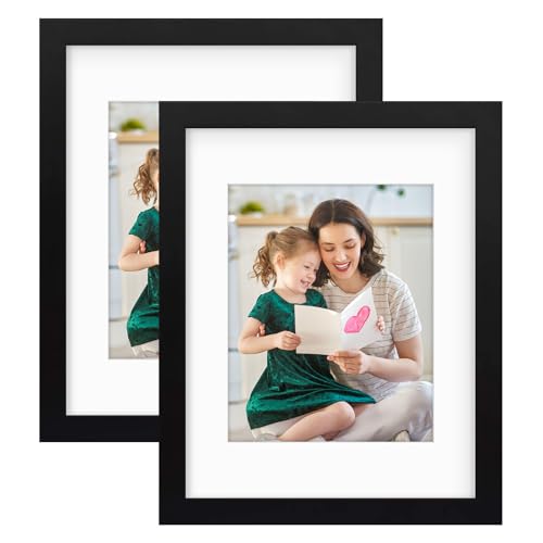 Golden State Art, 11x14 Wooden Picture Frame - Mat for 8x10 Photos - Real Glass - Horizontal and Vertical Wall Display, Great for Engagement, Wedding, Graduation Pictures, Black, 2 Pack