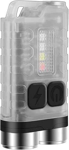 Boruit V3 - Linterna pequeña y potente EDC con luz azul UV roja, mini bolsillo recargable de 900 lúmenes, luz de flash LED súper brillante, 10