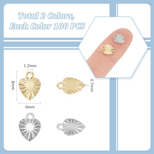 UNICRAFTALE about 200Pcs 2 Colors Heart Pendants 8mm 304 Stainless Steel Heart Charms 1.2mm Hole Love Heart Pendants Small Metal Heart Charms DIIY Bracelet Pendants for Valentine Gifts - Image 3