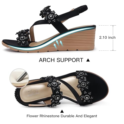 Image of SHIBEVER Womens Wedge Sandals: Well-Cushioned and Support for Comfortable | Low heel, Adjustable Back Strap, Flower, Open Toe Dress Platform Strappy Shoes for Dressy and Casual Summer Size 5-11