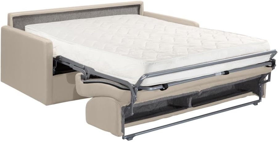 Vente-unique CALIFE sofa fully converted into a bed, showing the mattress and metal frame