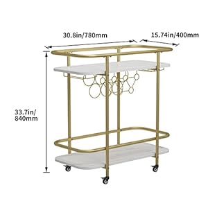 MORITIA Gold Bar Cart with 4 Wheels 2 Tier Rolling Drink Trolley Beverage Serving Cart for Entertaining, Mobile Wine Cart with Handles Drink Cart for Kitchen, Dining Room, Living Room, Party MORITIA Gold Bar Cart with 4 Wheels 2 Tier Rolling Drink Trolley Beverage Serving Cart for Entertaining Mobile Wine Cart with Handles Drink Cart for Kitchen Dining Room Living Room Party
