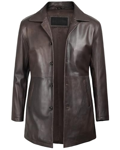 Image of Blingsoul Disc Real Leather Brown Distressed Leather Coat Jacket | [1500032] Super Brown, S