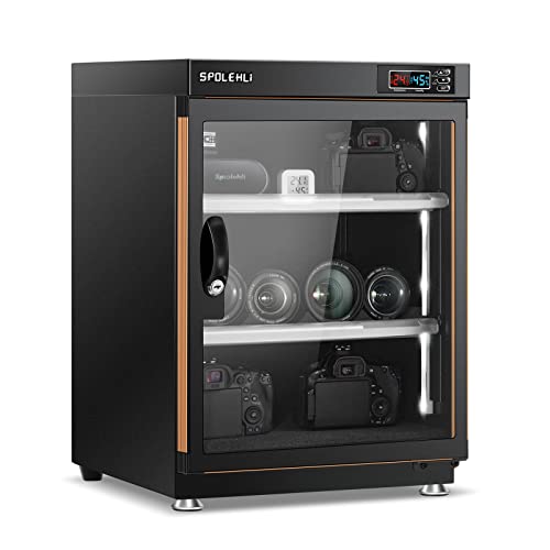 Spolehli Armoire Sèche pour Appareil Phot Déshumidificateur Numérique Boîte Sèche électronique 70L avec Lumières LED Silencieux Et économie D'énergie pour L'objectif De Caméra Et Le Stockage