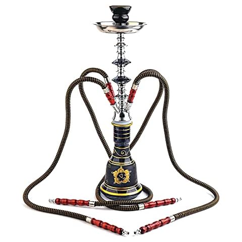 NZHK Hookah Set, 21.6" 4 Hose Glass Hookah Shisha Complete Set Easy To Disassemble And Clean for Cafe Bar Party Clubs Hotels,Black Cover