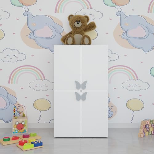 Image of VIKI Kids Wardrobe Almirah - 4 Door Kids Storage Cabinet with Hanging Rod for Bedroom, White (40x60x102 cm) | 1 Year Warranty