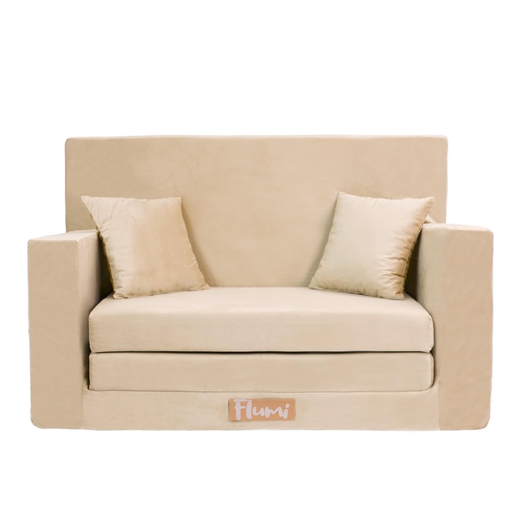 Flumi Personalizzato Divanetto Bambini con Funzione Sleep - 3 in 1 | Divani Piccoli | Divano Bambini | Colore: (Beige)