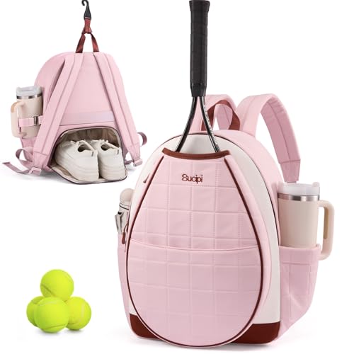 Sucipi Tennis Bag Tennis Backpack for Women with Cup Holder & Shoe Compartment Quilted Professional Tennis Racket Bag for Pickleball Badminton
