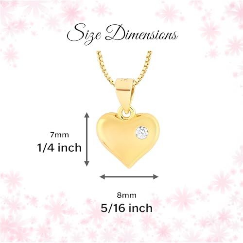 Cherished Moments Girl's 14k Gold Plated over Sterling Silver Puff Heart Necklace Accented with a Clear CZ Stone4