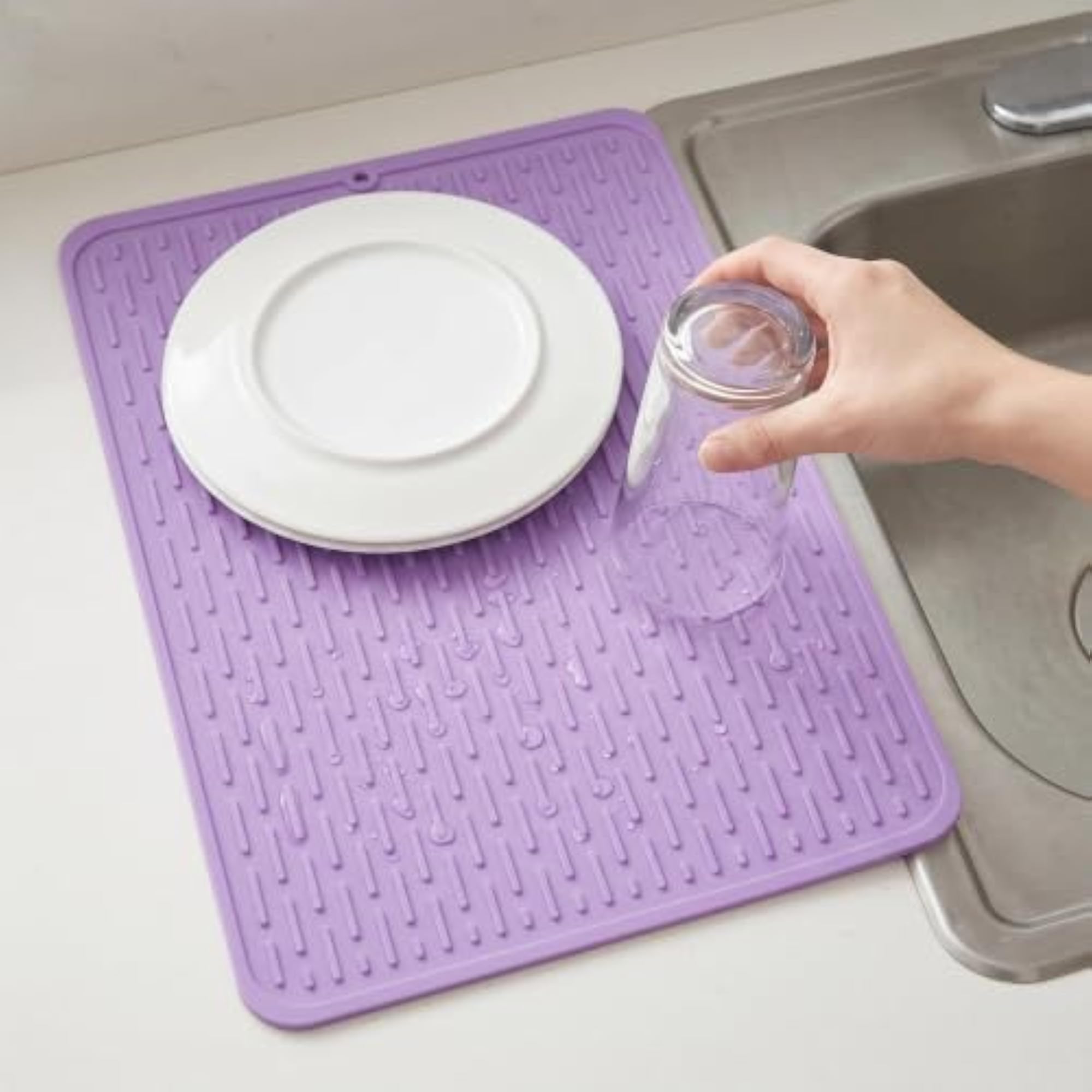 Square Silicone Drying Mat for Kitchen Countertops