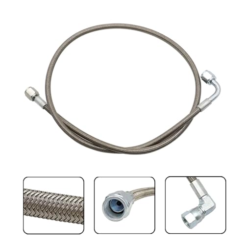 Image of SecosAutoparts 36 inch 7 /16-20 4AN Turbo Oil Feed Line Adapter 90 Degree End Straight Hose Stainless Steel Braided Pressure Stainless Remote Turbocharger Oil Drain Return Line 551871