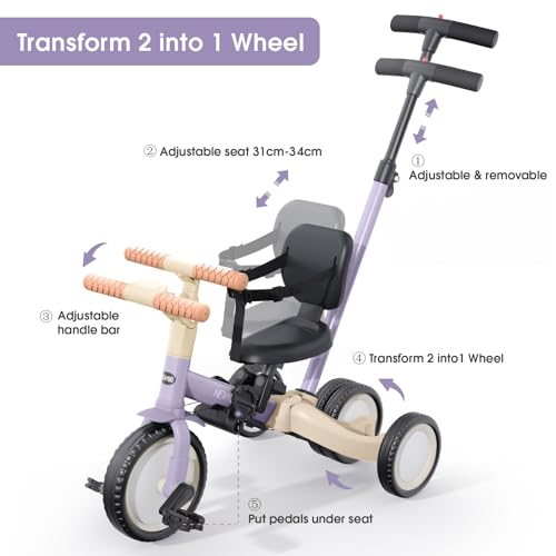 newyoo Toddler Tricycle with Helmet, Toddler Bike, Tricycles for 1-3 Year Olds, Kids Bike Helmet for 1-5 Year Olds, Purple - Thumbnail 3