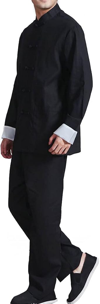 Men's Linen Kung Fu Suit Traditional Chinese Martial Art Uniform Long Sleeve Mandarin Jacket Pants Tai Chi Set