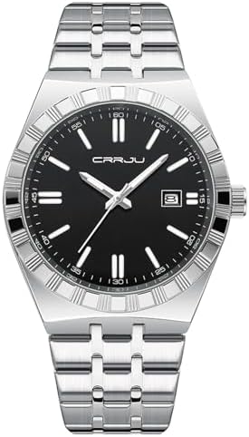 CRRJU Watches for Men Work Watches with Silver Stainless Steel Band