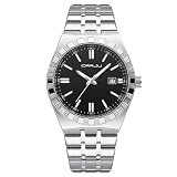 CRRJU Orologi da uomo, alla moda, di lusso, luminosi, analogico, al quarzo, da uomo d'affari, calendario, colore argento, Argento e nero.