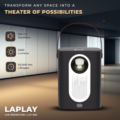 Image of LAPCARE LAPLAY 65W LED Projector with 3500 Lumens & 1920X1080 Full HD Display | Native Res 1280X720 FHD | Quad Core Processor |in-Built 3W X 2 Speaker | LED Lamp| Celling Mountable (LLP-003)