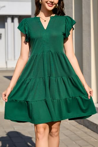Image of nclook Womens Summer Casual Dresses V Neck Short Sleeve Mini Dress with Pockets
