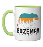 Bozeman Montana Bear Grizzly Pride Outdoor Vintage Ceramic Mug, Light Green/White, 11oz