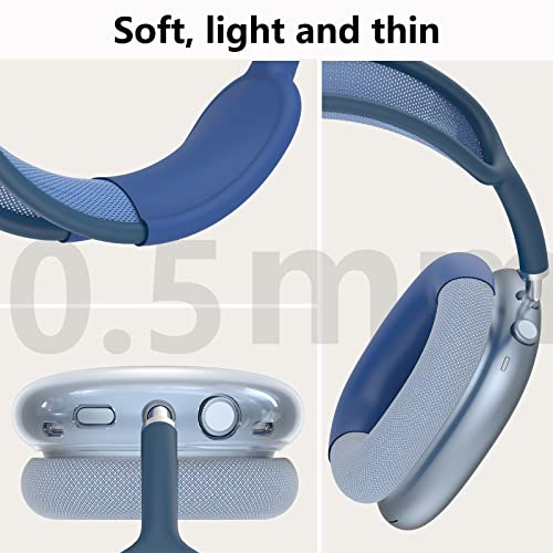Image of Silicone Case Cover for AirPods Max 2 / AirPods Max Headphones (Blue) | Clear Soft TPU Ear Cups Cover /Ear Pad Case Cover /Headband Cover for AirPods Max,Transparent Accessories for Apple AirPods Max