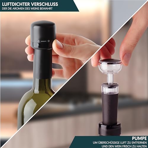 Elektrischer Korkenzieher 6-in-1 USB Korkenzieher Wein mit Kapselschneider, Ausgießer, Vakuumpumpe, Verschluss und USB-Kabel - Weinöffner Elektrisch für Weinliebhaber