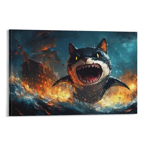 Toile cat shark attack décoration murale salon et chambre à coucher