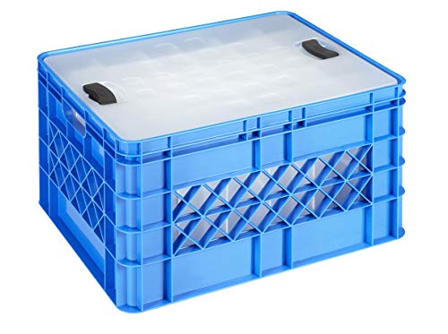 Sunware Square glazenkist, 52 liter, met deksel, voor 60 bier- of limonadeglazen, blauw