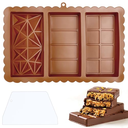 Cozary Schokoladenform Silikon, 3-in-1 Antihaftbeschichtung Silikonform Schokolade, BPA-Frei Schokolade Form mit Rakel für DIY Nüsse Schokolade Backen, Pralinen, Desserts