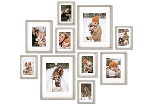 Juego de 10 marcos de pared estilo caja de sombra, juego de marcos de fotos profundos con paspartú para 8 x 10, 5 x 7 y 4 x 6 pulgadas, juego de marcos de fotos de varios tamaños para collage de