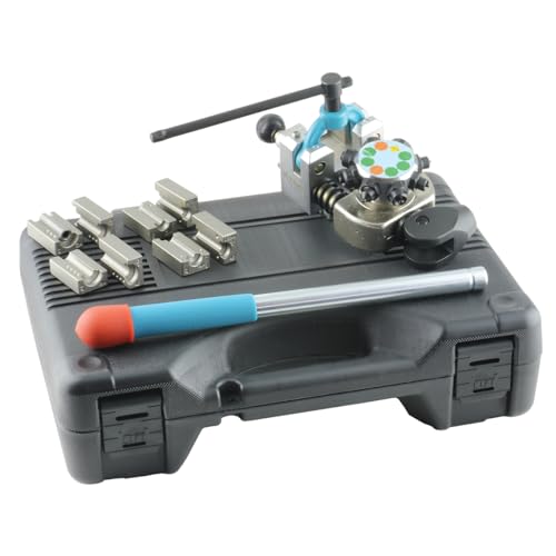 K Tool International 70081 45 Degree Automotive Brake Line Flaring Tool Set for Garages, Repair Shops, and DIY, Single, Double, and Bubble Flares, Vise-Mounted, T-Handle Clamp, Turret-Style Design