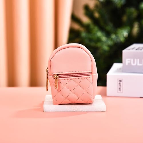 Chaveiro mini mochila, linda bolsa de cosméticos para mulheres, bolsa de maquiagem de couro PU, bolso para chave, bolsa de batom, porta-cartões, rosa