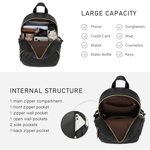 Image of Quilted Small Backpack for Women PU Leather Casual Handbag Daypack Purse | Stylish Quilted Design, water-resistant premium PU leather, matches all daily outfits, lightweight for everyday carry