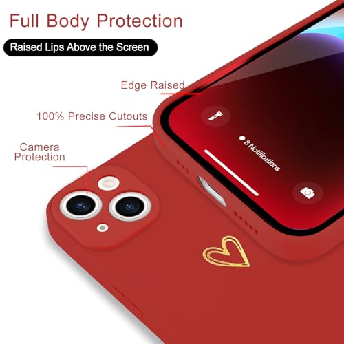 Image of Wirvyuer for iPhone 14 Case Cute Heart Pattern Soft Shockproof Slim Protective Silicone Phone Case Cover for Women Girls, Bright Red