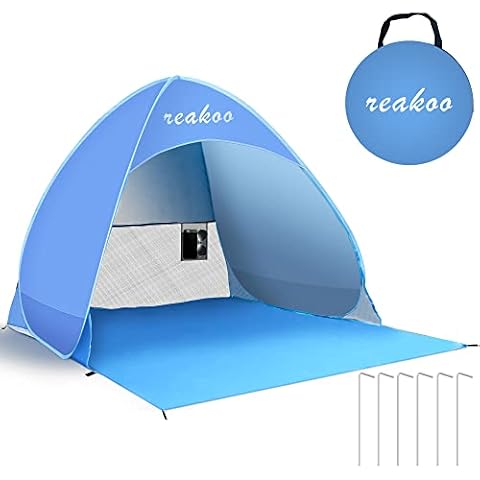 Beach Tent Pop Up, UPF 50+ Beach Shelter, Portable Beach Sun Shade Tent, Automatic Lightweight Beach Shade, Pop Up Beach Tents Shelters for Adults, Baby, 2-3 Person, with Carry Bag Cover