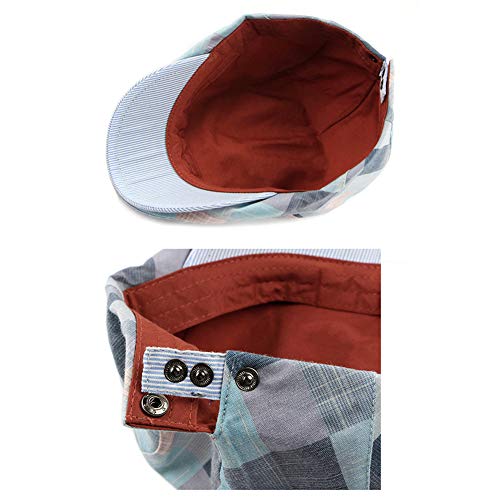 Image of Gudessly Mens Adjustable Colorful Striped Plaid Ivy Newsboy Cabbie Gatsby Golf Cap Flat Cotton Hat Thin Cap