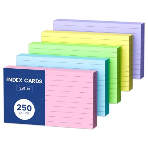 3x5 Index Cards Colored Note Cards, 250 PCS Ruled Index Cards 3x5, Lined Index Flashcards 3 x 5, Color Flash Cards for Studying, Lined on Front, Blank on Back, 3 x 5 Recipe Card, Notecards for Office